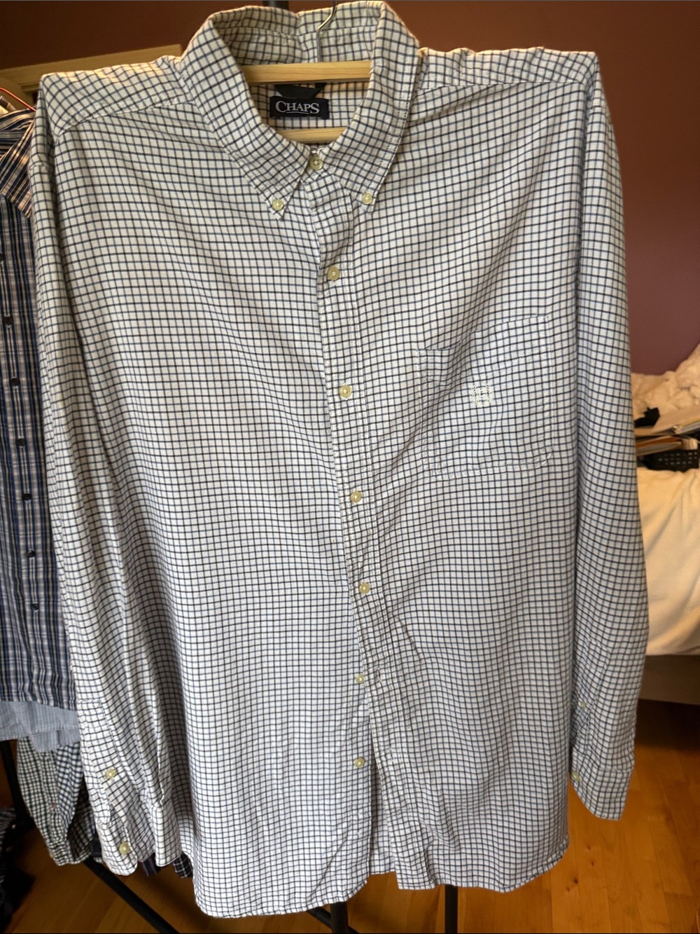 Chaps Men's White and Navy Check Button-Down Shirt